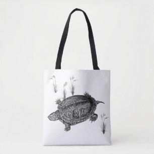 Black and White Aquatic Turtle Tote Bag