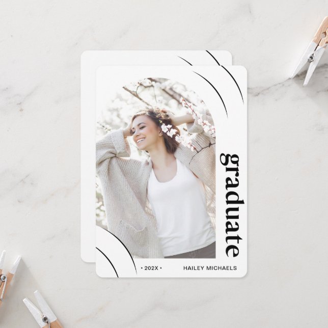 Black and White Arch Photo Graduation Party Invita Invitation (Front/Back In Situ)