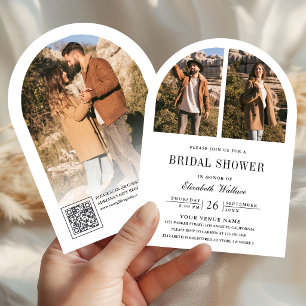 Black and White Arch Photo QR Code Bridal Shower Invitation