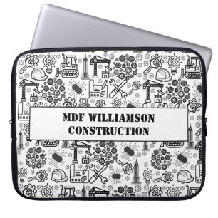 black and white Architectural Blueprint Engineer Laptop Sleeve