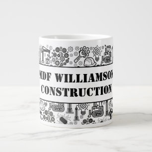 black and white Architectural Blueprint Engineer Large Coffee Mug