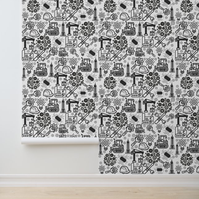 black and white Architectural Blueprint Engineer Wallpaper (Application)