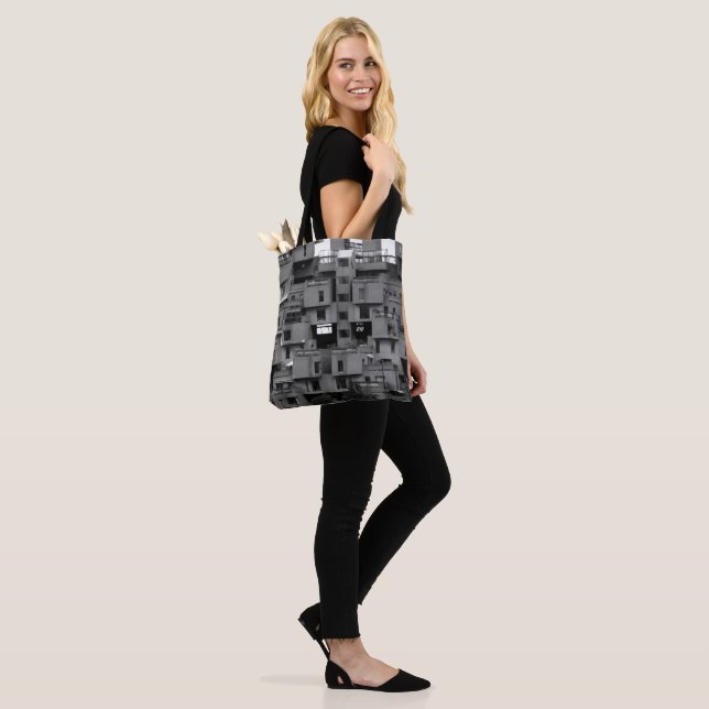 Black and White Architectural  Tote Bag (On Model)