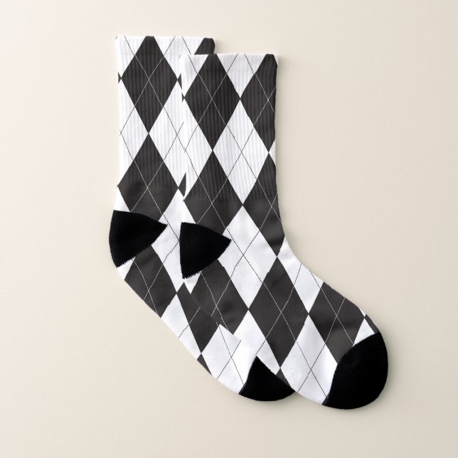 Black and White Argyle Pattern Socks (Pair)