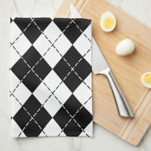 Black and White Argyle Tea Towel