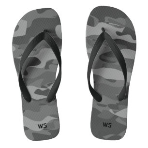 Black and white army camouflage custom monogram thongs