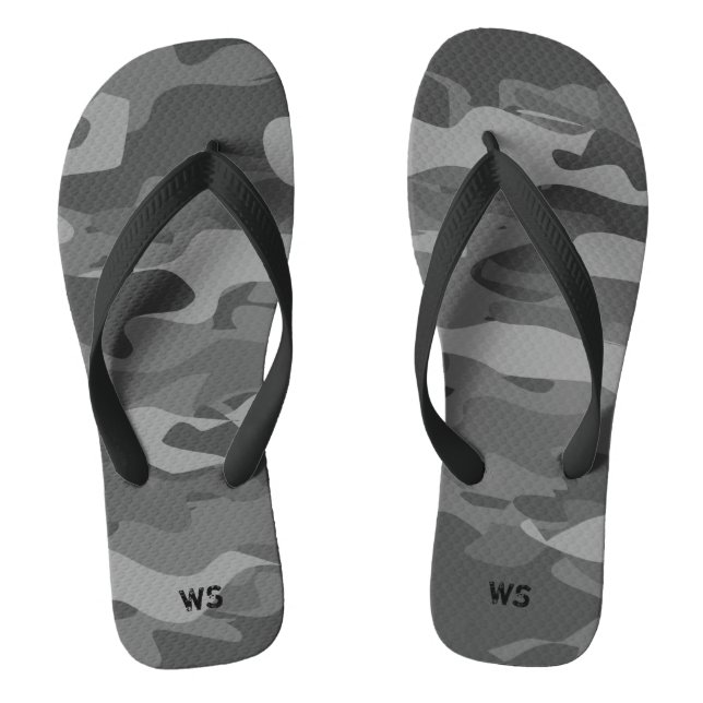 Black and white army camouflage custom monogram thongs (Footbed)