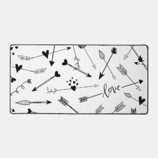 Black and White Arrows and Hearts Desk Mat