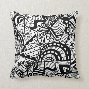 Black and white art abstract pattern cushion