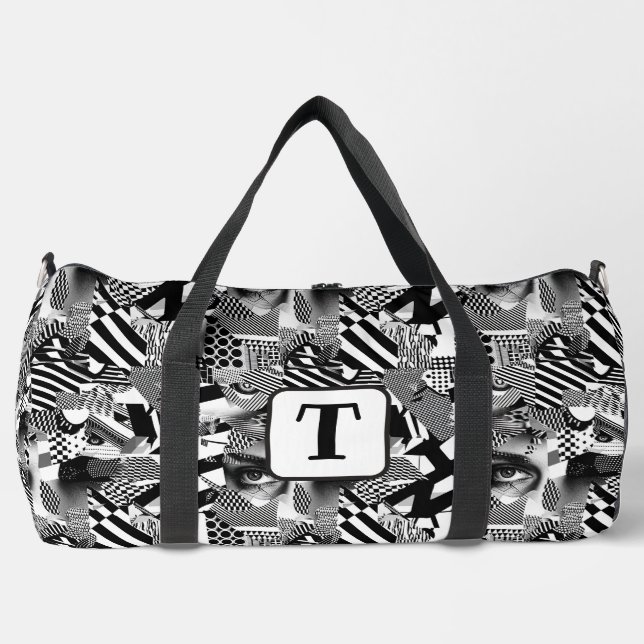 Black and white art collage of different pattern 1 duffle bag (Front)
