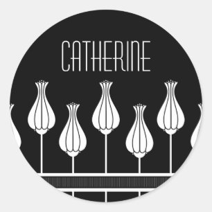 Black and White Art Deco Floral Stickers