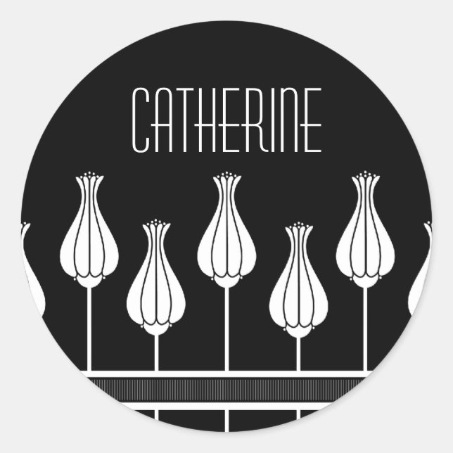 Black and White Art Deco Floral Stickers (Front)