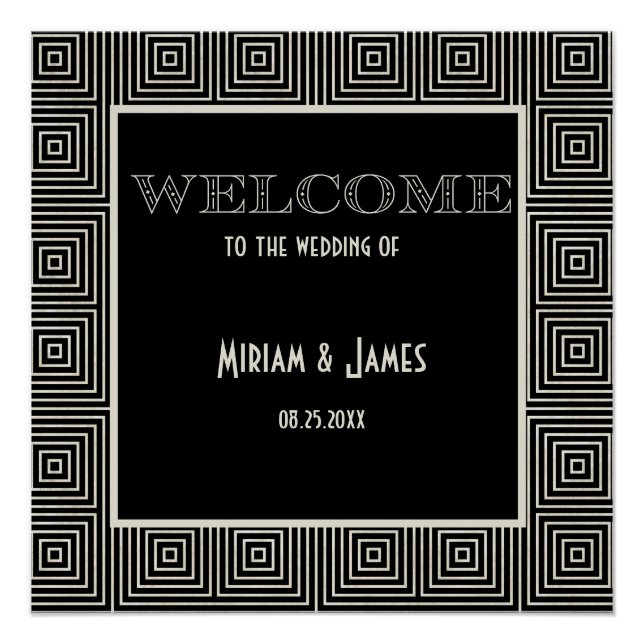 Black and White Art Deco Inspired Welcome Sign (Front)