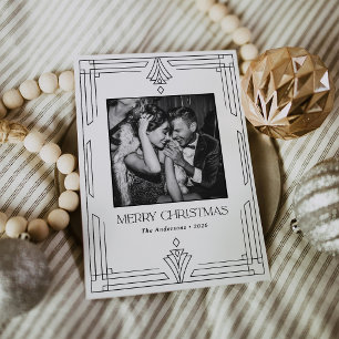 Black and White Art Deco Modern Photo Christmas Holiday Card