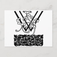 Black and White Art Deco Monogram W Floral