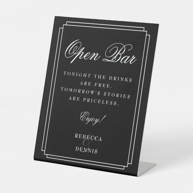 Black And White Art Deco Open Bar Pedestal Sign (Front)