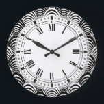 Black and White Art Deco Palm Frond Classic Large Clock<br><div class="desc">Chic 1920s style Art Deco / Jazz Age pattern in black and white.</div>