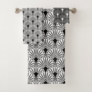 Black and white Art Deco pattern Bath Towel Set