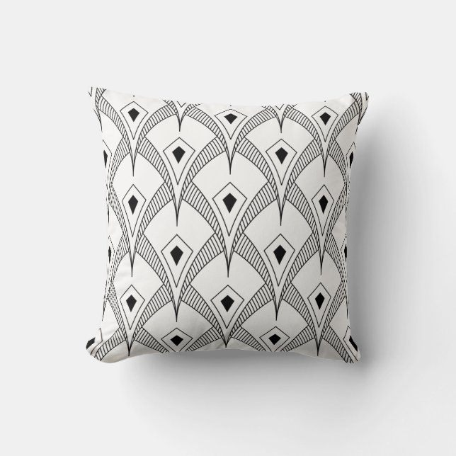 Black and white Art-deco pattern Cushion (Front)