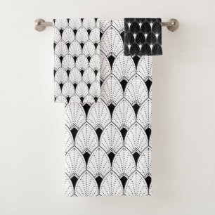 Black and white Art Deco pattern No.2 Bath Towel Set