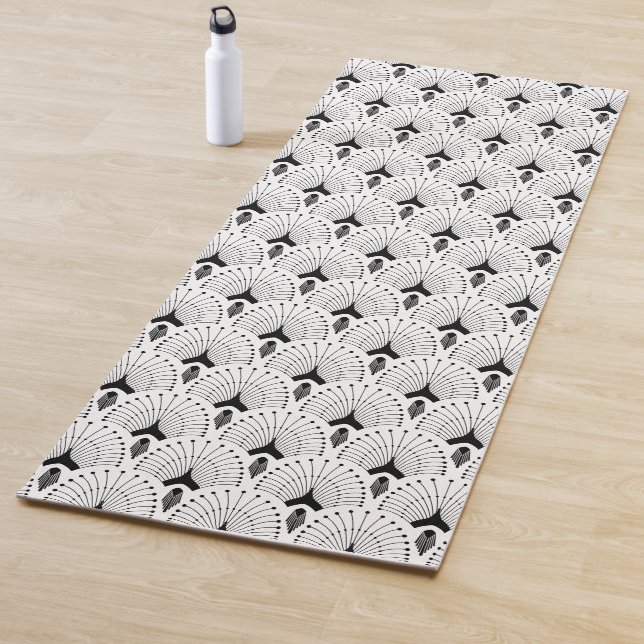 Black and white art-deco pattern yoga mat (In Situ)