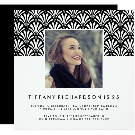 Black and White Art Deco | Photo Birthday Party Card