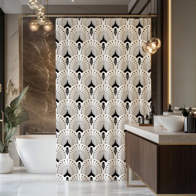 Black and white art-deco seamless pattern shower curtain (Creator Uploaded)