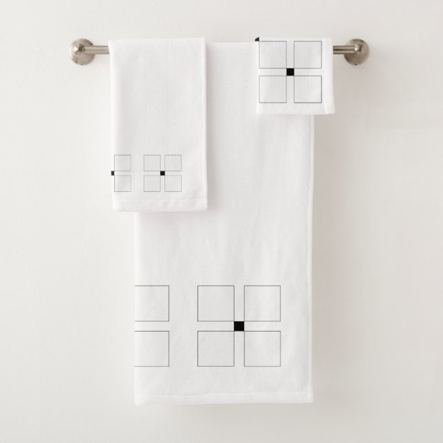Black and White Art Deco Squares Pattern Towel Set (Insitu)