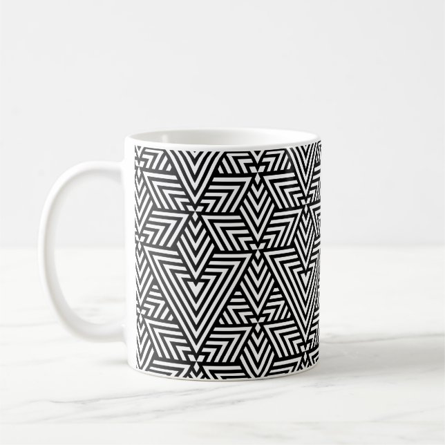 Black and White Art Deco Triangle Seamless Pattern Coffee Mug (Left)