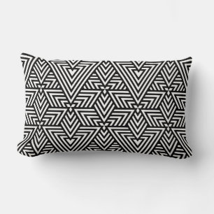 Black and White Art Deco Triangle Seamless Pattern Lumbar Cushion