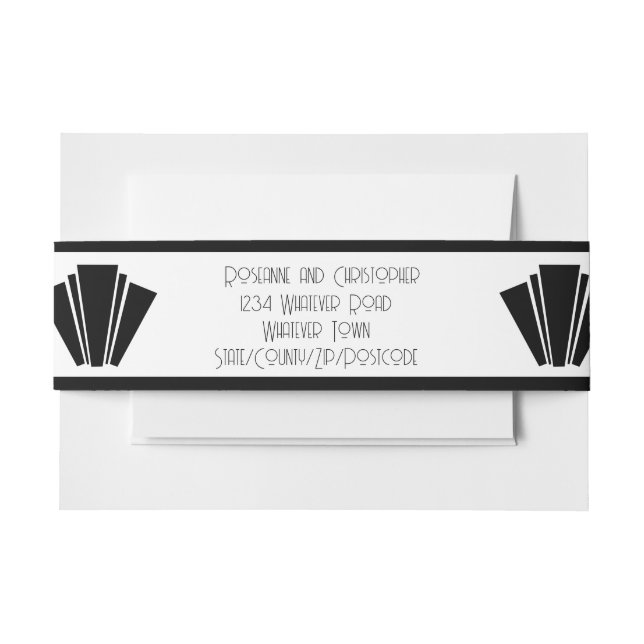 Black And White Art Deco Wedding Invitation Belly Band (Front Example)
