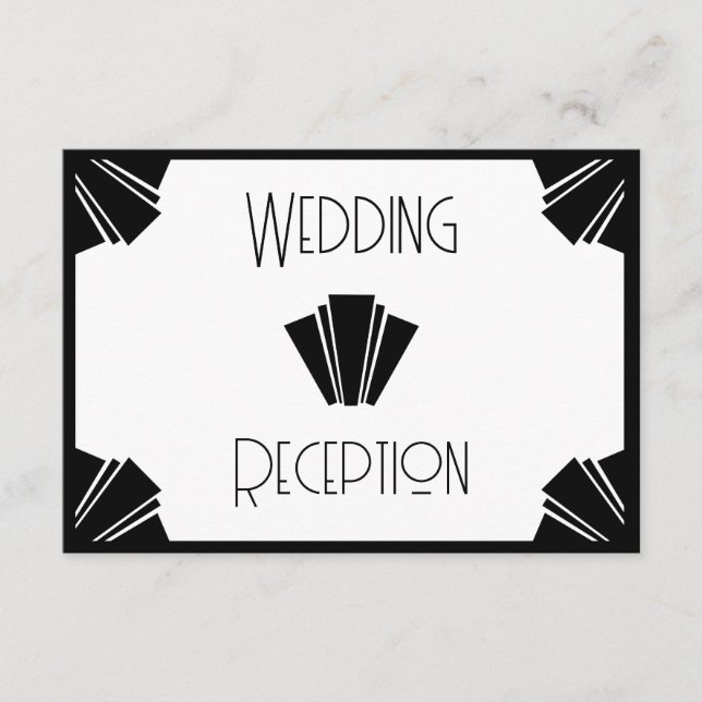Black And White Art Deco Wedding Reception Enclosure Card (Front)