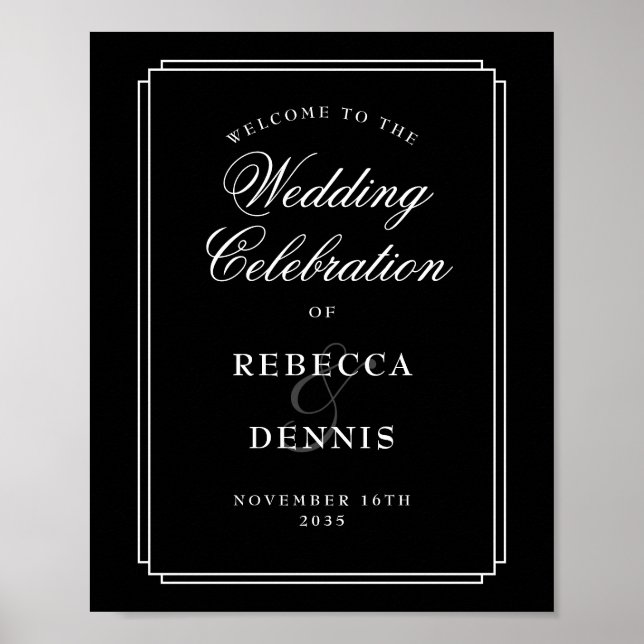 Black And White Art Deco Wedding Welcome Sign (Front)