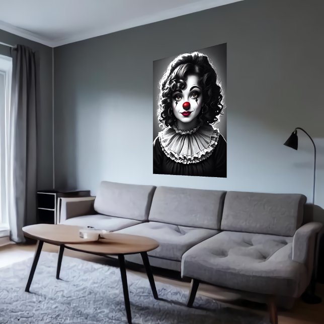 black and white art Female Clown | AI Art Poster (Creator Uploaded)