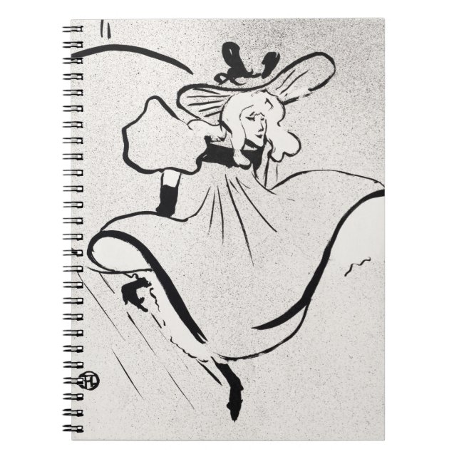 Black and White Art Jane Avril by Toulouse Lautrec Notebook (Front)