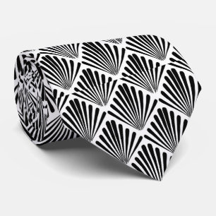 Black and white Art Nouveau geometric pattern Tie