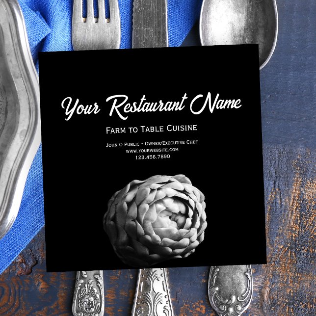 Black and White Artichoke Farm to Table Restaurant Calling Card (Creator Uploaded)