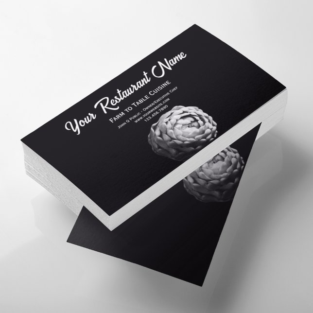 Black and White Artichoke Farm to Table Restaurant Calling Card (Creator Uploaded)