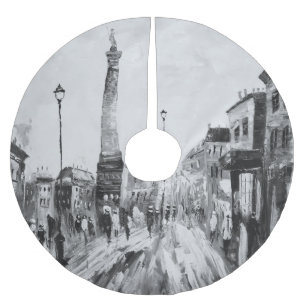 Black and white artistic paintings. brushed polyester tree skirt