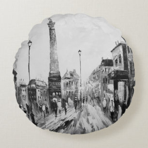 Black and white artistic paintings. round cushion