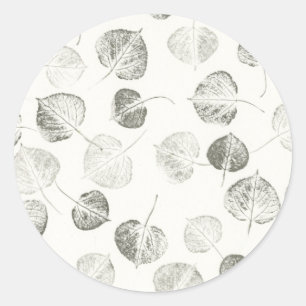 Black and White Aspen Leaves Design © Sandy Long Classic Round Sticker