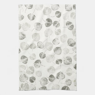 Black and White Aspen Leaves Pattern © Sandy Long Tea Towel