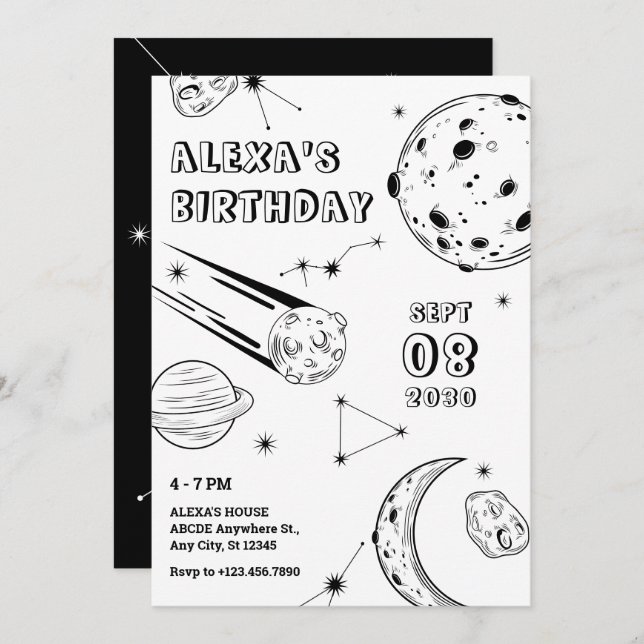 Black and white astrology moon birthday  invitation (Front/Back)