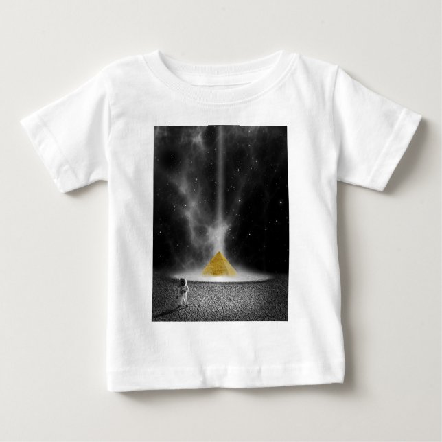 Black and White Astronaut and Golden Pyramid Baby T-Shirt (Front)