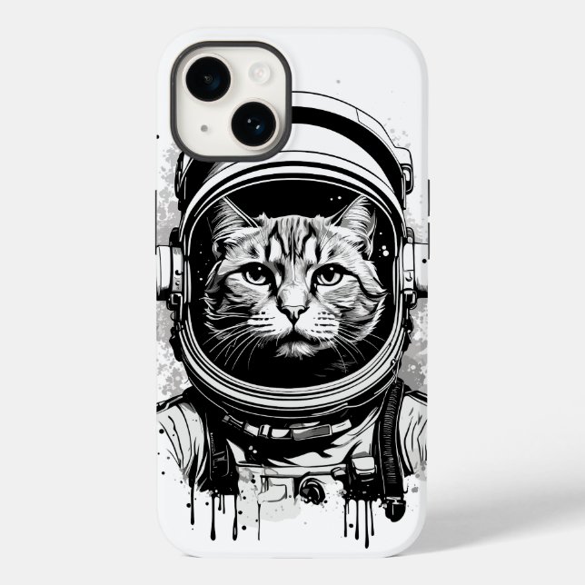 Black and White Astronaut Cat Case-Mate iPhone Case (Back)