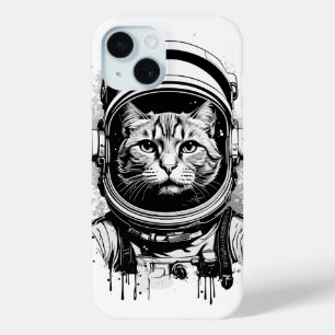 Black and White Astronaut Cat iPhone 15 Case