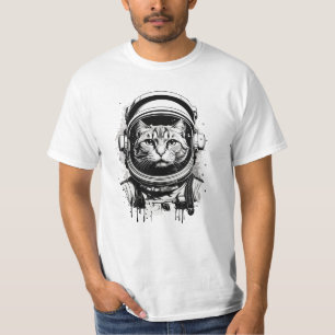 Black and White Astronaut Cat T-Shirt