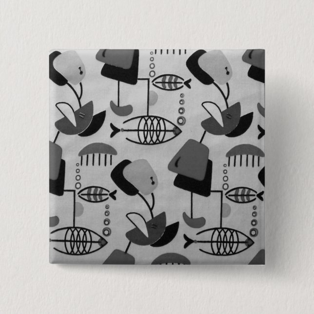 Black and White Atomic Pattern Button (Front)