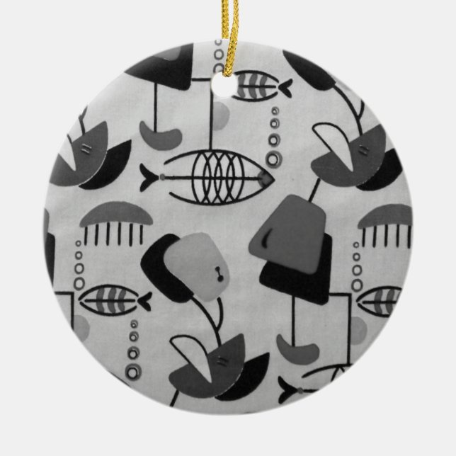 Black and White Atomic Pattern Christmas Ornament (Front)