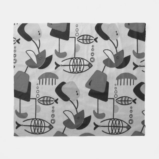 Black and White Atomic Pattern Fleece Blanket (Front (Horizontal))